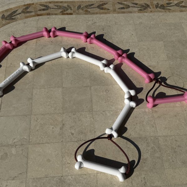 Dog leash/Brown & White bone links One size fits all 2 colors pink and white