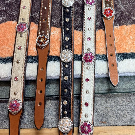 Leather with CowHide with Swarovski Crystals Conchos Collar