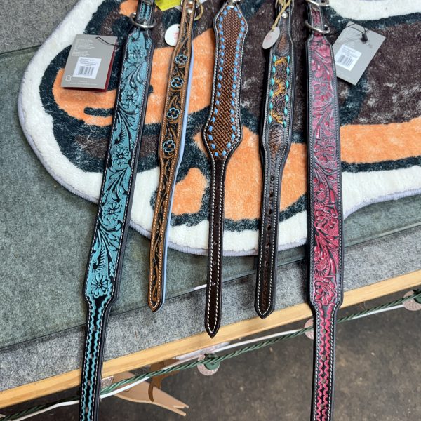 Blue Brown Pink Leather Collar