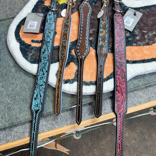 Blue Brown Pink Leather Collar